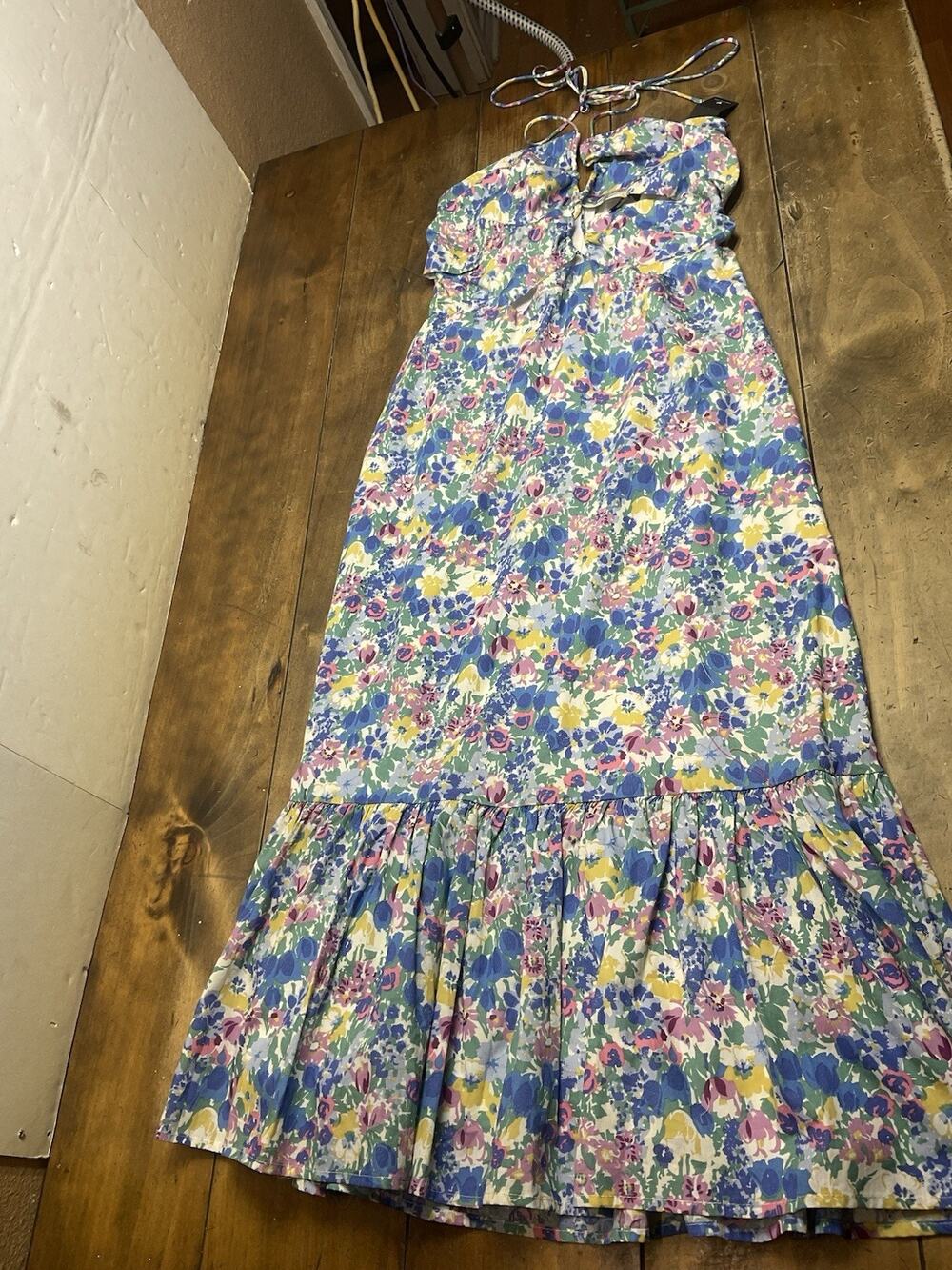 Lulus Floral Halter Tiered Maxi Dress Open Back Size XL NWT